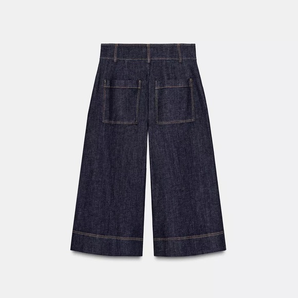 ZARA Dark Indigo Wide-Leg Culotte Pants - Picture 7 of 10